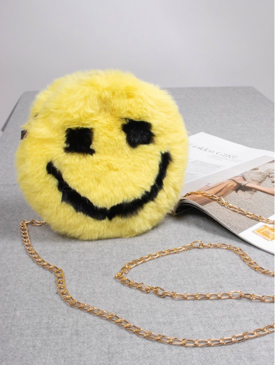 Smiley Face Plush Purse w/ Gold Chain